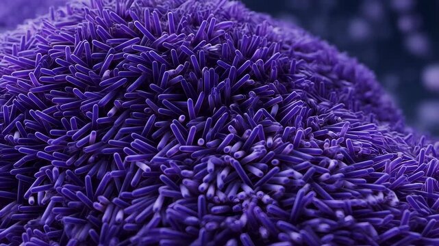 Close-up of vibrant purple bacteria under a microscope. Represents the intricate world of microbiology and the importance of microbial life in ecosystems