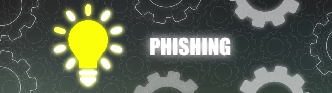 Yellow Light Bulb Glows Highlighting The Word Phishing On A Dark Gear Background cyber attack scam