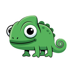 Cute Cartoon Green Chameleon Vector Illustration