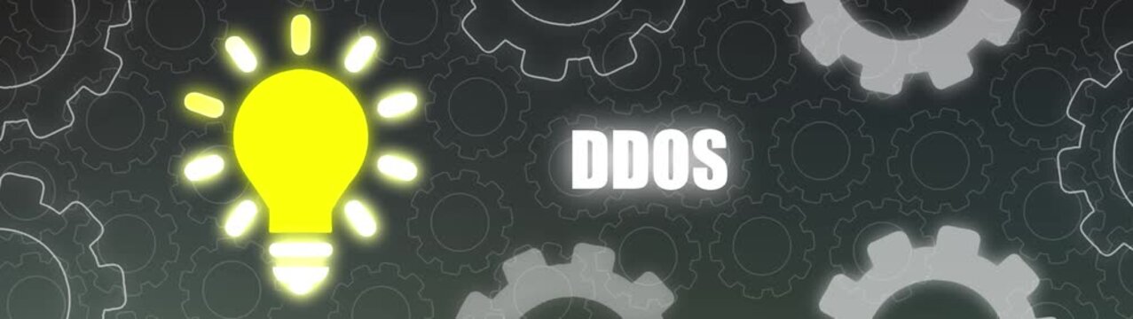 Glowing Yellow Light Bulb and DOS Text Against a Dark Background with Gears ddos denial of service