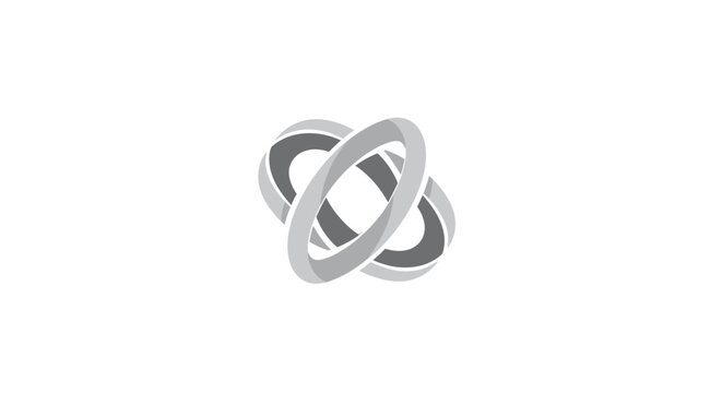 Abstract metallic gray interlocking circles logo, modern geometric connection symbol, isolated white background.