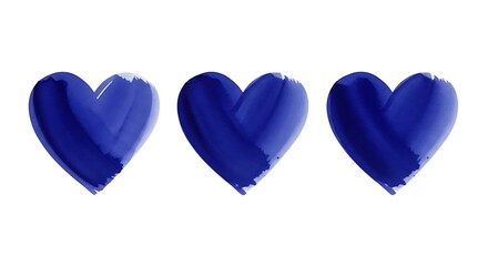 Three Brushstroke Hearts in Deep Blue on White