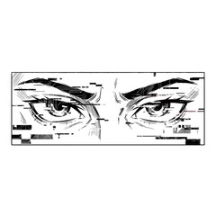 Anime Eyes with Digital Glitch and Data Corruption Effect