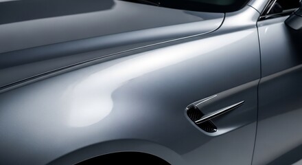 Fototapeta premium Sleek Silver Car Body Panel with Air Vent Automotive Design and Detail.