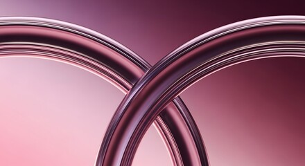 Intertwined smooth metal tubes forming abstract shapes with a soft pink and purple gradient.