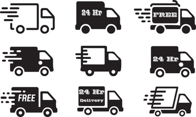 Black Silhouette Delivery Trucks with Motion Lines and Text