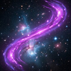 Brilliant purple and blue nebula streams across a dark star-filled expanse