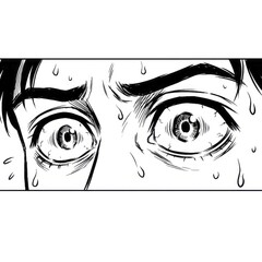 Wide Eyes Expressing Panic and Fear with Sweat Drops