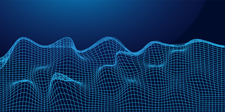 Vector wireframe 3d landscape. Technology grid illustration.