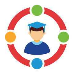 A 3D cartoon person learning and moving forward with a red arrow symbolizing education and success