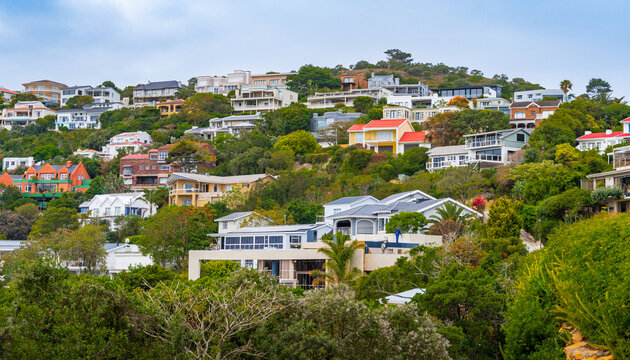 Houses on the Hill Overlooking Knysna Lagoon and The Heads at Low Tide, Garden Route, South Africa