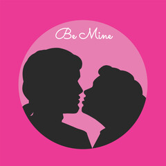 Couple silhouettes about to kiss on Valentine's Day, vector illustration, romantic scene