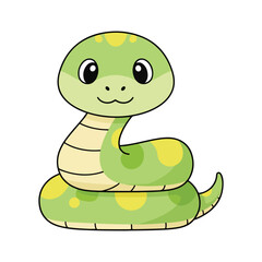 Cute Cartoon Baby Snake Coiled Green Reptile Vector Illustration