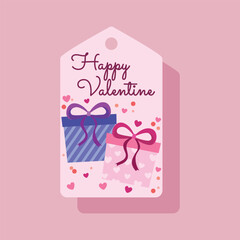 Valentine's gift tag with boxes and hearts on a label, vector illustration for greeting card or packaging
