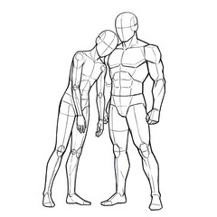 Lean Figure Leans Head on Muscular Man's Chest, Supported