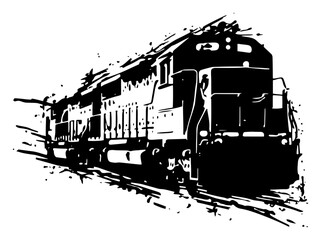 Diesel locomotive train engine on railway tracks sketch © UrbanDruid