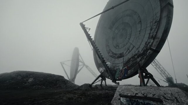Abandoned Cold War Communication Station in the Fog