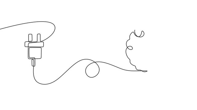 Brain Connected To Plug Continuous Line Animation For Mental Energy