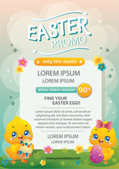 easter egg hunt baby chick couple poster template © oncombuntung