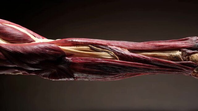 Ultra HD Detailed view of human arm anatomy showing muscles, tendons, nerves, and bones for medical and educational purposes video