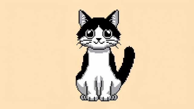 Animated pixel art cat waving its paw. Represents playful interaction and nostalgia in digital art