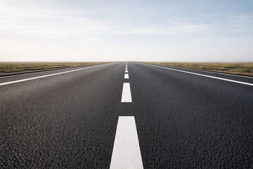 Minimal Asphalt Road Lines Perspective Illustrating Path Forward and Personal Journey Theme, Empty Street Surface Texture, Vision, Goal Setting, Determination, Clean Modern Background