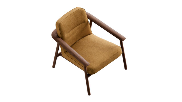 Isolated armchair with a wood frame on a transparent background. Lounge chair for the living room or office furniture.
