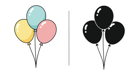 Colorful balloons contrasted with a striking black silhouette © mst
