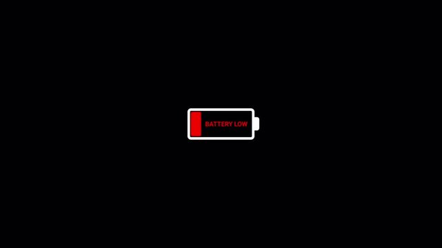 Mobile phone low battery warning blink animation with alpha channel, digital low battery charge status indicator animation, battery last red cell animation,
 No energy, low battery alert, Critical lev