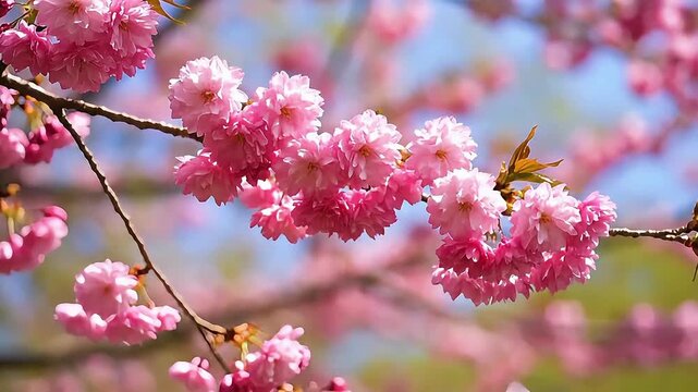 Vibrant Pink Cherry Blossoms on Branches with Blurred Background Nature Scene pink flowers blooming tree