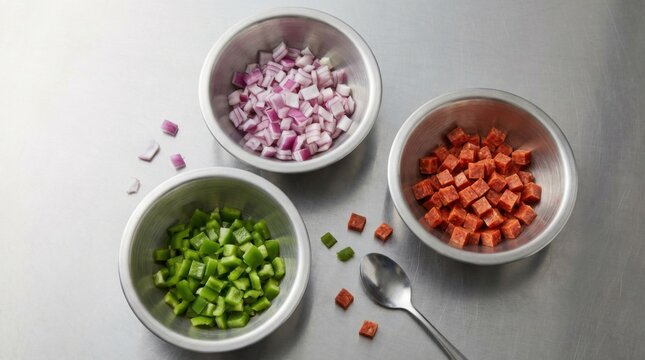 Freshly Diced Red Onions and Green Peppers in Bowls Ready for Cooking img 1770713008689 646