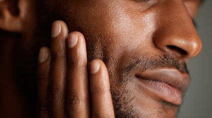 Fototapeta premium Edited picture of a good looking Black man caressing his face