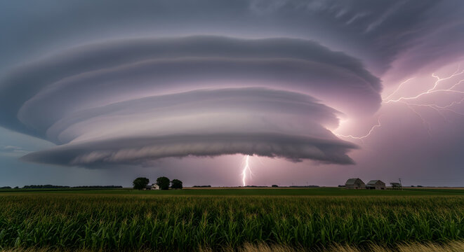 Electrifying Supercell Storm Dominates Rural Landscape