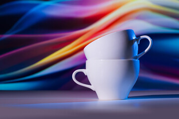 cup of coffee on waved coloro background
