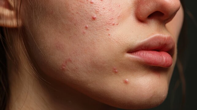 Facial blemishes Acne issues Skin surface background Close up of blemishes Skincare concerns Spots pores marks Healthy skin Skincare idea Acne solutions
