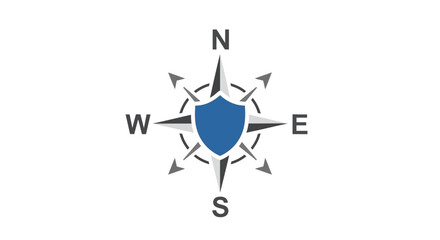 Fototapeta premium Blue Shield Compass Navigation Direction Symbol.