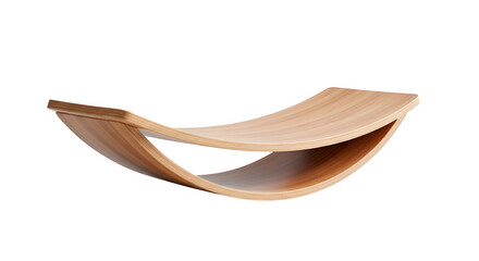 Curved wooden balance board for fitness and play, isolated on transparent background