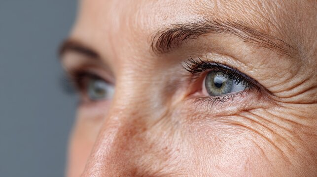 Depict sagging skin eyelid droop cellulite dark circles wrinkles and blemishes on a woman s face related to health and beauty