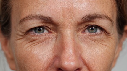 Fototapeta premium Image depicting sagging skin facial dark spots under eye cellulite forehead wrinkles and signs of aging in a middle aged woman