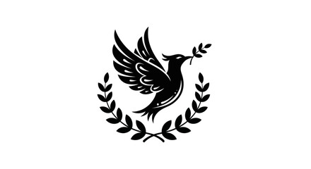 Obraz premium Black dove icon with olive branch