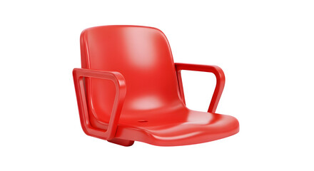 Bright red plastic stadium seat with armrests isolated on transparent background