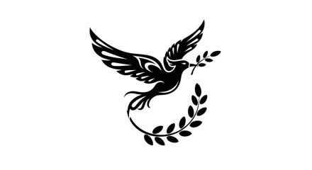 Fototapeta premium Black dove silhouette with olive branch
