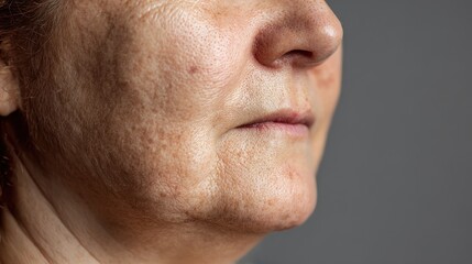 Obraz premium Image depicting sagging facial skin under eye cellulite blemishes and wrinkles on a middle aged woman reflecting health concerns