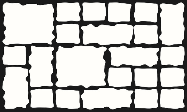 Set of rough edge rectangles in white, intricate tiled block composition for experimental layouts, abstract patterns and contemporary vector textures