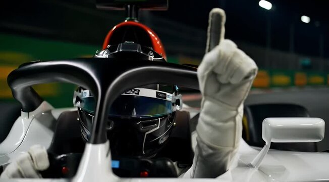Generic formula race car performing victory lap and greeting the crowd