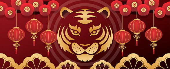 Chinese new year 2026 year of the tiger - Chinese zodiac symbol, Lunar new year concept, modern background design