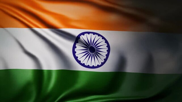 Professional Indian Flag Visuals with Saffron White and Green Fabric Rippling in Strong Wind