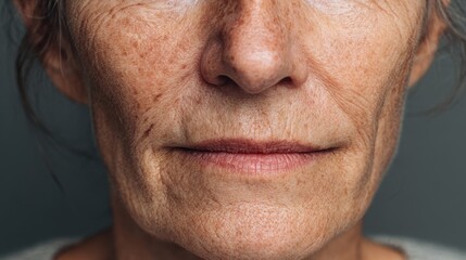Obraz premium Illustration of aging features in a 55 year old woman s face including wrinkles sagging skin dark spots and scars within a health and beauty context