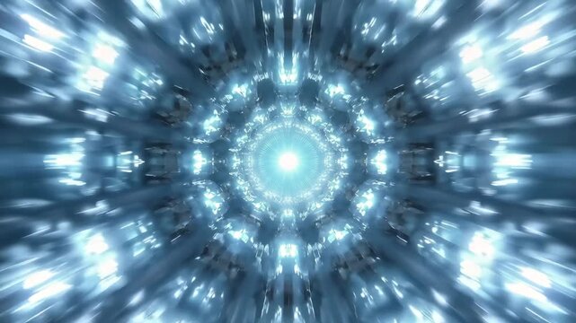This abstract blue and light background features a glowing circular pattern with bright star energy and fractal motion, creating a technology-inspired vector illustration for a purple space wallpaper