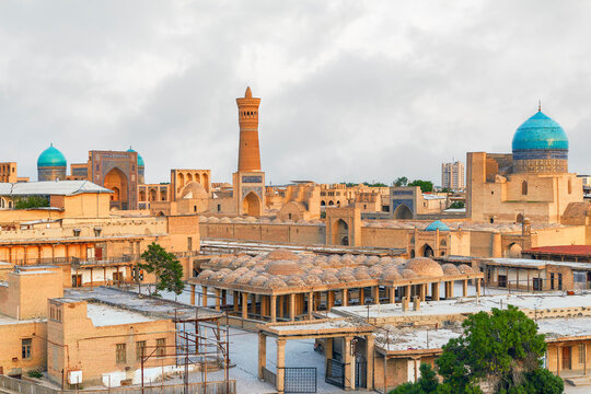 Aerial view of the is a 2,500-year-old Old Town of Bukhara. Uzbekistan